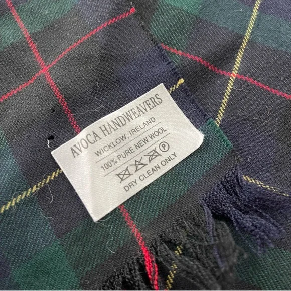 Vintage Tartan Plaid 100% Wool Scarf Avoca Handweavers Ireland 10.5 x 60.5 Green - Picture 2 of 6